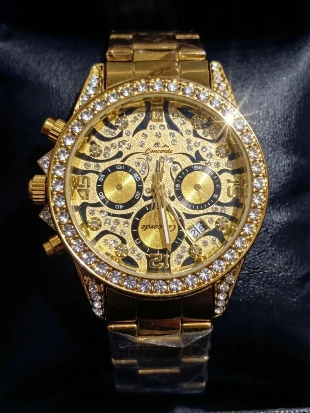 Men's Gold Crystal Luxury Chronograph Watch NEW W/Box!